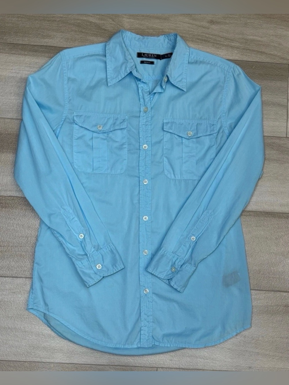 LAUREN RALPH LAUREN Womens Button Down
Short Sleeve Shirt Top Blouse Sz S Blue